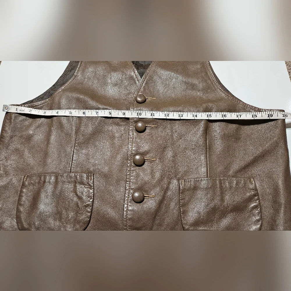 Vintage-Inspired Brown Leather Vest with Button Front